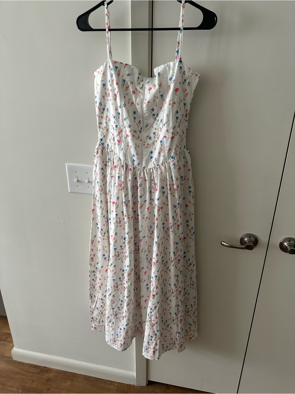 White Floral Midi Sundress with Spaghetti Straps